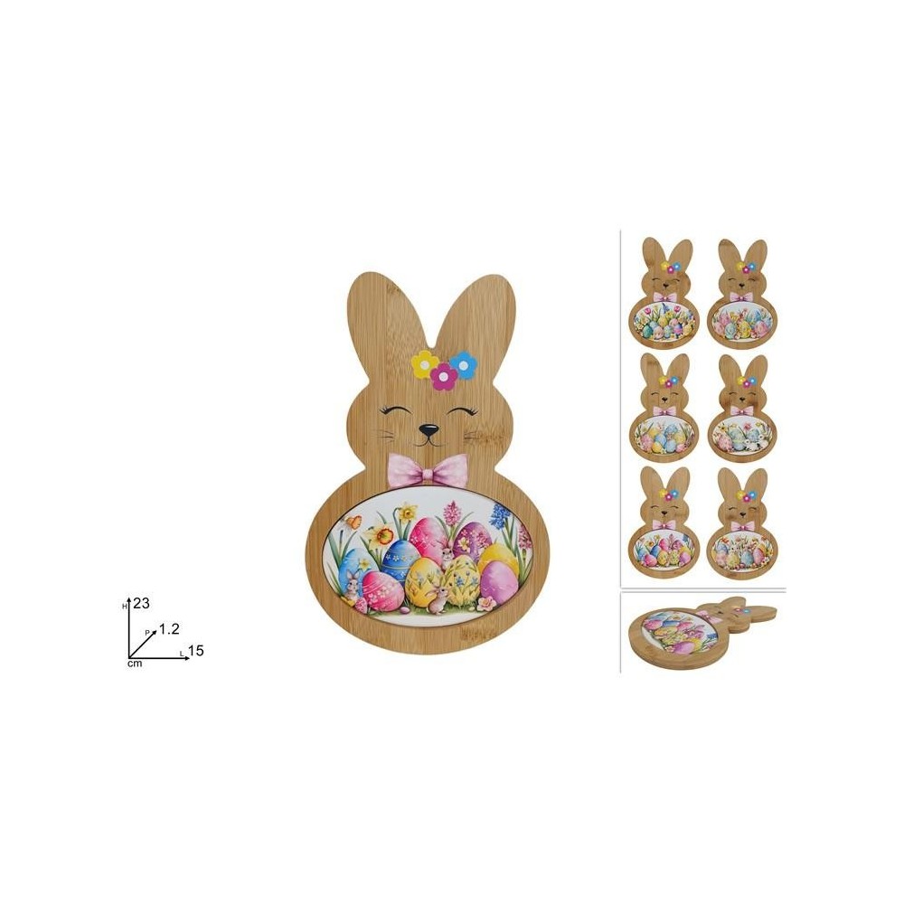 TAGLIERE LEGNO CONIGLIO CON DECORO CERAMICA 6ASS